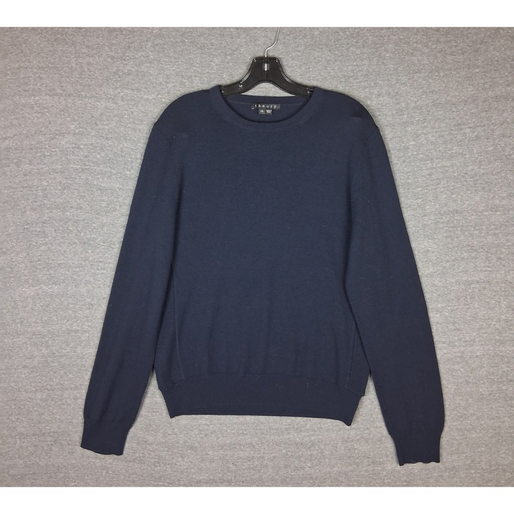 Theory Mens Sweater Large Black 100%‎ Wool Knit Pullover Lightweight Casual Soft